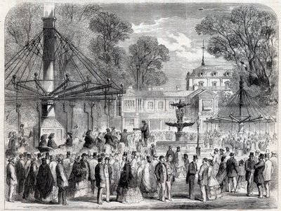 Høstsøndag på Champs-Elysees (Champs Elysees) på 1800-tallet - Gravering av Unknown artist