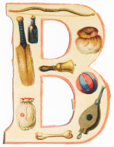 B: bue, balltre av baseball, flaske, brioche, bjelle, ballong, bein, bag, belg (farge litho) av Unknown artist