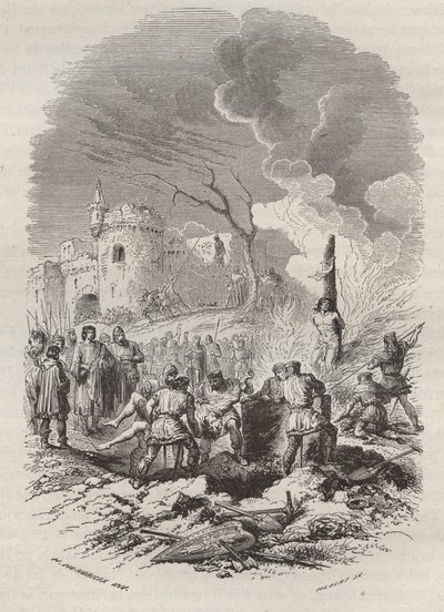 Baldwin V, greve av Flandern (1012-1067) reetablerer politiet i statene - Gravering 1868 i "Belgias historie fra primitive tider til slutten av regne av Leopold I" av Theodore Juste (1818-1888) - Privat samling av Unknown artist