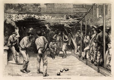 Ballspillere i Roma (Italia). Gravering for å illustrere reisen til Roma, av Francis Wey, i 1864-1868, publisert i "Le tour du monde, nouveau journal des voyages", under ledelse av Edouard Charton av Unknown artist