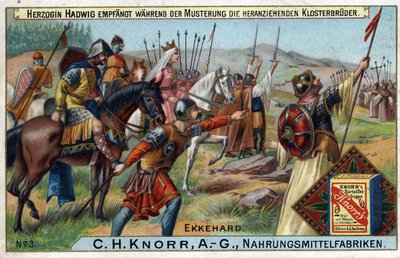 Barbarian Invasions - During the review of the troops, Duchess Hadwig receives the monks approaching in the background. av Unknown artist