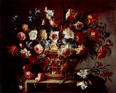 Kurv med blomster (olje på lerret av Unknown artist