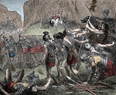 Battle of the Caudine Forks - Battle of the Caudine Forks (Furculae Caudinae) - 321 f.Kr. mellom romerne og samnittene under den andre samnittiske krigen av Unknown artist