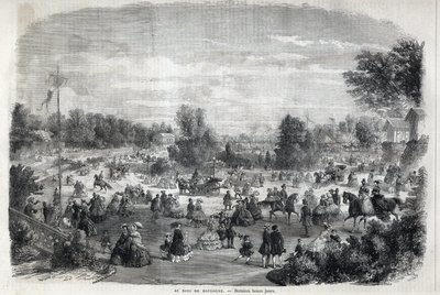 Vakre dager på Bois de Boulogne i Paris. Gravering i "The Illustrious Universe" av Unknown artist