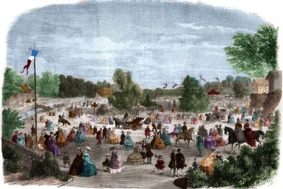Vakre dager på Bois de Boulogne i Paris. Gravering i "The Illustrious Universe" av Unknown artist