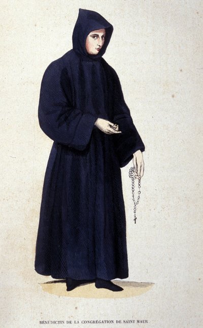 Benediktiner fra menigheten Saint Maur. Gravering fra et album på religiøse ordre, Paris av Unknown artist