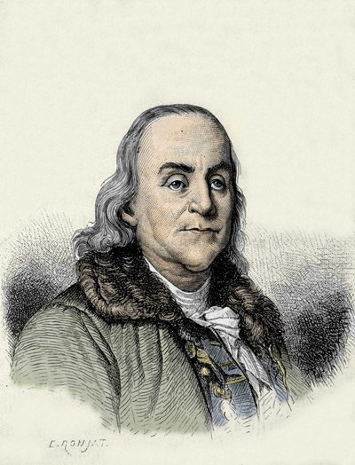 Benjamin Franklin (1706-1790), amerikansk filosof, fysiker og ambassadør. av Unknown artist