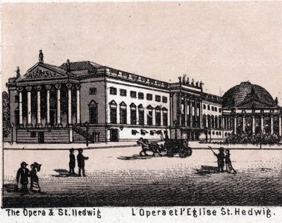 Berlin, Tyskland: utsikt over operaen og kirken St. Hedwig (Opera og Saint Hedwig). i "" Verden illustrerer 168 visninger"" Udatert (slutten av 1800-tallet) av Unknown artist