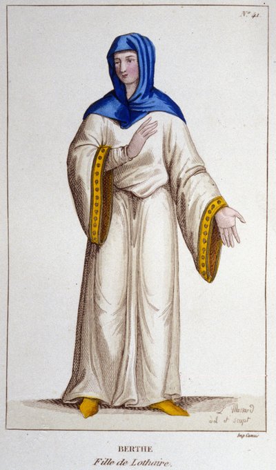 Berthe, datter av Lotharia II, konge av Lotharingia. gravering fra 1830 av Unknown artist