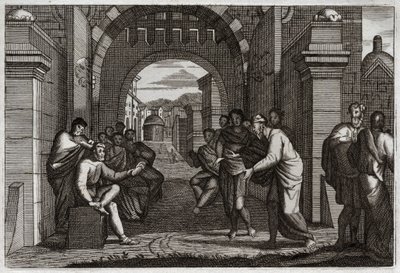 Bibelen til Royaumont, Det gamle testamente: Boaz (Booz), nær slektning av Ruth, kone i henhold til lovens ordinans. Illustrasjon fra 1811. av Unknown artist