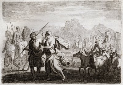 Bibelen til Royaumont, Det gamle testamente: Abrahams kall. Gud kaller Abraham og befaler ham å forlate kaldeernes land for å komme til et land som han lovet å gi ham. Illustrasjon fra 1811. av Unknown artist