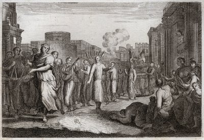 Bibelen til Royaumont, Det gamle testamente: David danser foran Paktens ark. David har bestemt seg for andre gang å bringe arken til sitt hjem, og har den båret og ledsaget av levitter, for å unngå en ulykke som ligner på Oza. Han danser foran av Unknown artist