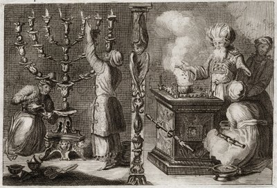 Bibelen til Royaumont, Det gamle testamente: Gylden lysestake har syv grener (menorah eller menorah) i Tabernaklet. Illustrasjon fra 1811. av Unknown artist