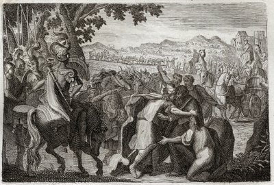 Bibelen til Royaumont, Det gamle testamente: Jakob drar til Egypt. Jakob skal finne Josef med hele familien. Illustrasjon fra 1811. av Unknown artist