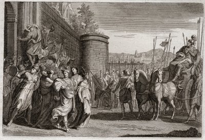Bibelen til Royaumont, Det gamle testamente: Jephte ofrer datteren sin. Jephte, en av dommerne i Israel sverget å ofre til Gud den første personen som ville komme til ham etter hans seier mot ammonittene. Det var datteren hans. Illustrasjon fra 1811. av Unknown artist