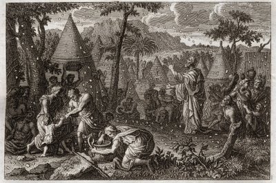 Bibelen til Royaumont, Det gamle testamente: Jøder i ørkenen (eller manna-opprøret). Gud lar manna falle fra himmelen i førti år. Illustrasjon fra 1811. av Unknown artist