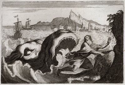 Bibelen til Royaumont, Det gamle testamente: Jona i hvalen. Profeten Jonas bor i en hval, og kommer ut i live. Illustrasjon fra 1811. av Unknown artist