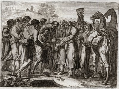Bible of Royaumont, Old Testament: Joseph sold by his brothers. av Unknown artist