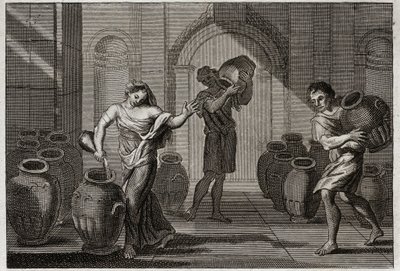 Bibelen til Royaumont, Det gamle testamente: Miracle of Elisee. En plaget enke etter hennes skapninger, ved å bruke Elisees veldedighet, befalte denne profeten henne å låne mange kar fra disse naboene, som hun fylte med olje med en liten rest som hun hadde av Unknown artist
