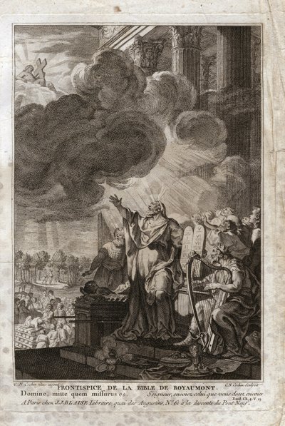 Bible of Royaumont, Old Testament: Moses addressing God (“Lord, send whom you must send”). Frontispice. Illustration from 1811. av Unknown artist