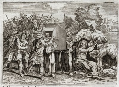 Bibelen til Royaumont, Det gamle testamente: passasje av Jordan. Josva bringer Jordan til hele folket. Denne elven tørker ut, og prestene som bar paktens ark, kom inn i den; og vannet steg opp og ble liggende som et fjell. Jeg av Unknown artist