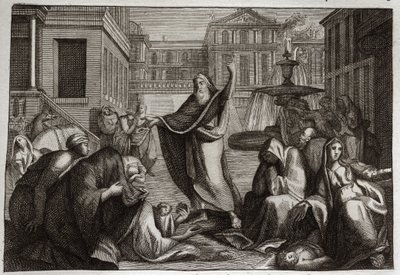 Bible of Royaumont, Old Testament: Penitence of the Ninivites. The inhabitants of Nineveh all penitence at the predication of Saint Prophete Jonah. Illustration from 1811. av Unknown artist