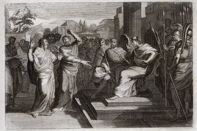 Bible of Royaumont, Old Testament: Piete of Josaphat. Jehoshaphat, the most pious king of Judah, makes all the princes that are round about him tremble, and testifies in various ways his piety toward God, which made him victorious over his enemies. Illustr av Unknown artist
