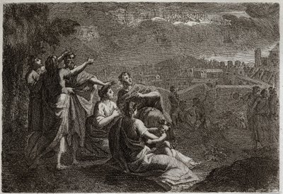 Bibelen til Royaumont, Det gamle testamente: spådommer om Jerusalem. Gud har gitt opp våpen i luften mot Jerusalem, for å tære på det onde som skulle smelte over henne. Illustrasjon fra 1811. av Unknown artist