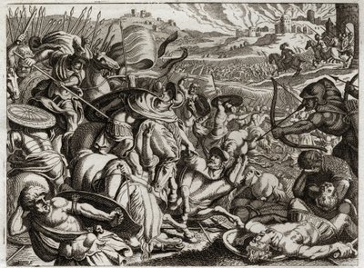 Bibelen til Royaumont, Det gamle testamente: straff for benjamittene. Benjamins stamme blir utryddet. Illustrasjon fra 1811. av Unknown artist