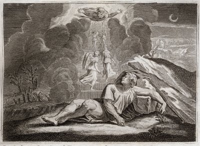 Bibelen til Royaumont, Det gamle testamente: Jakobs målestokk. Jakob flykter fra Esaus sinne og lever i en mystisk stige. Illustrasjon fra 1811. av Unknown artist