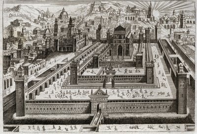 Bible of Royaumont, Old Testament: Temple of Solomon. Solomon built the Temple in Jerusalem. Illustration from 1811. av Unknown artist
