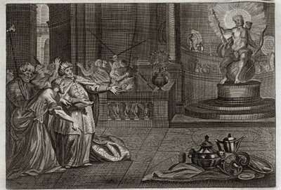 Bibelen til Royaumont, Det gamle testamente: Idolet til Bel. Daniel ødela Idol of Bel, og drepte en drage som babylonerne tilbad. Illustrasjon fra 1811. av Unknown artist