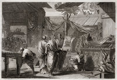 Bible of Royaumont, Old Testament: The Tabernacle. Moses makes the Tabernacle set up according to the order which he had received from God. Illustration from 1811. av Unknown artist