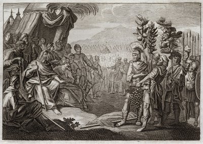 Bibelen til Royaumont, Det gamle testamente: Tolv spioner. Moses sendte tolv spioner for å anerkjenne landet Kanaan (det lovede land). De får folket til å hviske, og Gud, for å straffe dem med denne murringen, forsikrer dem om at de aldri vil komme inn på  av Unknown artist