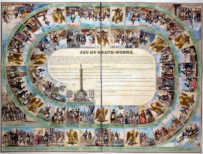 Brettspill: brett av "Game of the Great Man", modell av spillet med gåsen som hyller keiser Napoleon I (1769-1821). Privatsamling fra 1800-tallet av Unknown artist