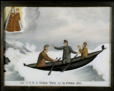 Båt i ubrutt hav - ex-voto av Notre Dame de Laghet av Unknown artist