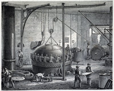 Kjeler for vulkanisering av gummi med våt damp - i "" The wonders of industry"" av Louis Figuier av Unknown artist