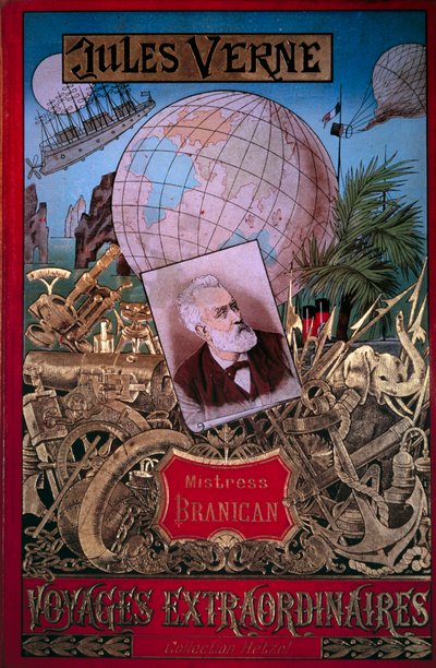 Bokomslag “” Mistress Branican”” av Jules Verne (1828-1905) i samlingen “” Voyages extraordinaire””” 1800-tallets Paris, B.N. av Unknown artist