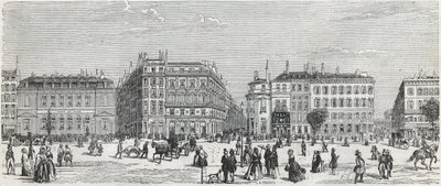 Boulevard des Italians med café de Paris, rue Taitbout, house doree, rue Lafitte, cafe Riche og rue Lepelletier - Gravering i "Tableau-de-Paris" av Edmond Texier 1852 av Unknown artist