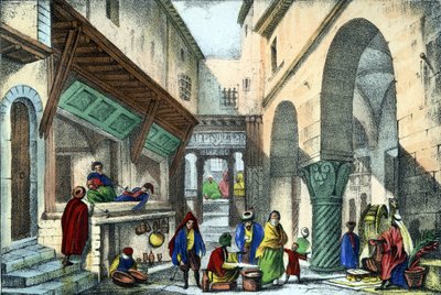 Butikker i en gate i Alger. i "Ancient and modern Algeria"" av Léon Galibert. Italiensk utgave i 1846 farge. av Unknown artist