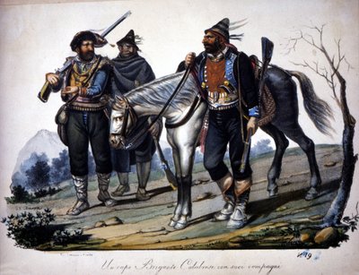 Brigandage i Calabria, Italia, gravering fra 1800-tallet. av Unknown artist