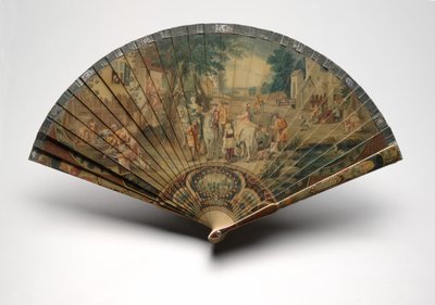 Brisé-fan med en jaktscene, ca. 1880-1900 (olje på celluloidblader, papirbånd, imitert skilpaddeskall og messing) av Unknown artist
