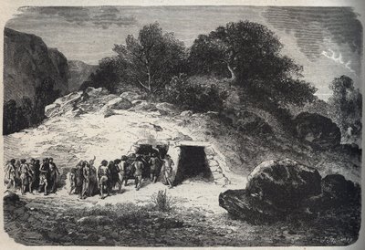 Burial in caves during the Stone Age - engraving - Burial in caves during the Stone Age - av Unknown artist