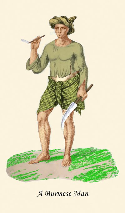 Burmesisk mann med kniv eller Dha av Unknown Artist