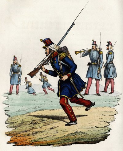 Carabiniers av Orléans-jegerne fra den franske hæren, opprettet i 1840 og sendt til Algerie i 1841. I “” Storia d