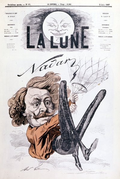Karikatur av Nadar (1820 - 1910) luftfart. Omslag av ""Månen"" datert 2.06.1867. av Unknown artist