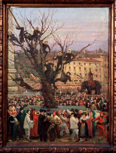 Karnevalsscene i gatene i Roma Anonymt maleri. Roma fra 1800-tallet, Museo del Folklore av Unknown artist