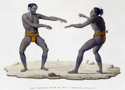 Karolinske menn som danser (Carolinian Islands, Oceania). av Unknown artist