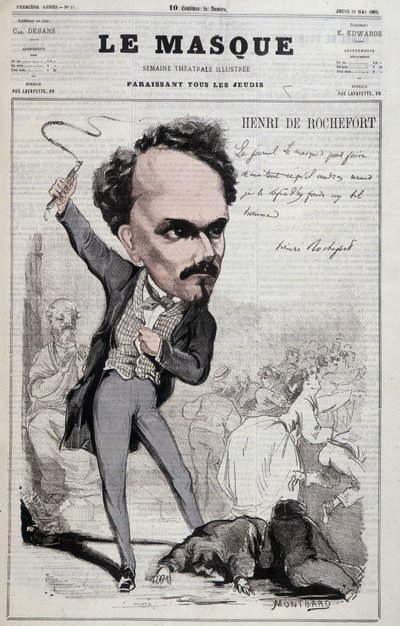 Tegneserie av Henri de Rochefort (1831-1913), fransk journalist og politiker som viste republikanske posisjoner som var fiendtlige til det verre. i "" Le Masque"" fra 1867 av Unknown artist