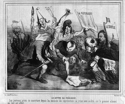 Tegneserie om valgkampen for det første presidentvalget 10. desember 1848 med Battle of the Newspapers. av Unknown artist